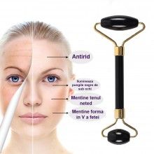 Rola Masaj Facial SIKS®, cu Doua Capete Tip Piatra Quartz, Negru