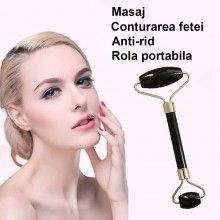 Rola Masaj Facial SIKS®, cu Doua Capete Tip Piatra Quartz, Negru