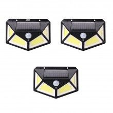 Set 3 x Lampa cu Incarcare Solara SIKS®, Senzor de Miscare, 3 Moduri de Iluminare, 100 LED, Prindere pe Perete