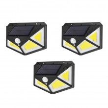 Set 3 x Lampa cu Incarcare Solara SIKS®, Senzor de Miscare, 3 Moduri de Iluminare, 100 LED, Prindere pe Perete