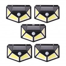Set 5 x Lampa cu Incarcare Solara SIKS®, Senzor de Miscare, 3 Moduri de Iluminare, 100 LED, Prindere pe Perete