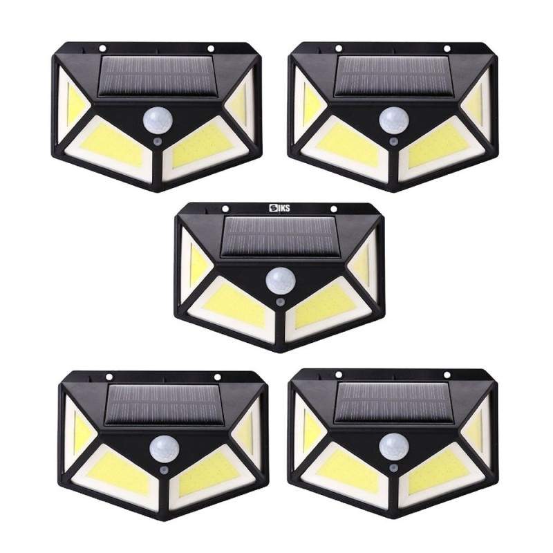 Set 5 x Lampa cu Incarcare Solara SIKS®, Senzor de Miscare, 3 Moduri de Iluminare, 100 LED, Prindere pe Perete