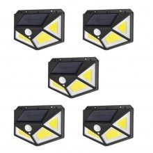 Set 5 x Lampa cu Incarcare Solara SIKS®, Senzor de Miscare, 3 Moduri de Iluminare, 100 LED, Prindere pe Perete
