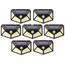 Set 7 x Lampa cu Incarcare Solara SIKS®, Senzor de Miscare, 3 Moduri de Iluminare, 100 LED, Prindere pe Perete