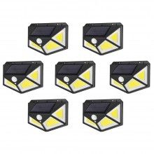 Set 7 x Lampa cu Incarcare Solara SIKS®, Senzor de Miscare, 3 Moduri de Iluminare, 100 LED, Prindere pe Perete