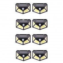 Set 8 x Lampa cu Incarcare Solara SIKS®, Senzor de Miscare, 3 Moduri de Iluminare, 100 LED, Prindere pe Perete