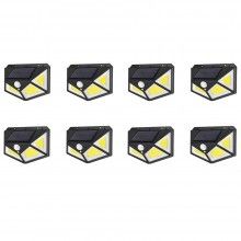 Set 8 x Lampa cu Incarcare Solara SIKS®, Senzor de Miscare, 3 Moduri de Iluminare, 100 LED, Prindere pe Perete