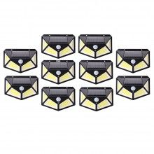 Set 10 x Lampa cu Incarcare Solara SIKS®, Senzor de Miscare, 3 Moduri de Iluminare, 100 LED, Prindere pe Perete