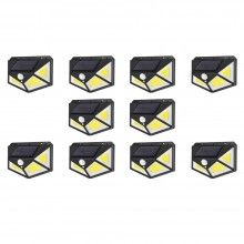 Set 10 x Lampa cu Incarcare Solara SIKS®, Senzor de Miscare, 3 Moduri de Iluminare, 100 LED, Prindere pe Perete