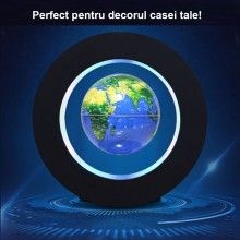 Glob Magnetic Levitant SIKS®, Iluminare LED, Suport Rotund, Cablu de Alimentare, Rotatie Automata, Albastru
