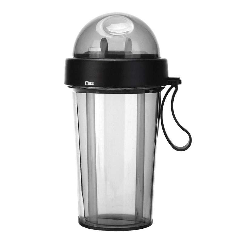 Pahar Portabil Dublu SIKS®, Transparent, 2 Paie, Reutilizabil, Plastic, Pentru Bubble Tea, 420 ML, Negru