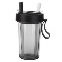 Pahar Portabil Dublu SIKS®, Transparent, 2 Paie, Reutilizabil, Plastic, Pentru Bubble Tea, 420 ML, Negru