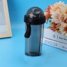 Pahar Portabil Dublu SIKS®, Transparent, 2 Paie, Reutilizabil, Plastic, Pentru Bubble Tea, 420 ML, Negru