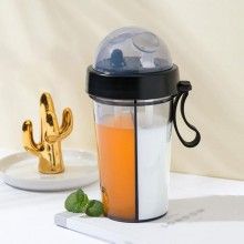 Pahar Portabil Dublu SIKS®, Transparent, 2 Paie, Reutilizabil, Plastic, Pentru Bubble Tea, 420 ML, Negru