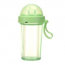 Pahar Portabil Dublu SIKS®, Transparent, 2 Paie, Reutilizabil, Plastic, Pentru Bubble Tea, 420 ML, Verde