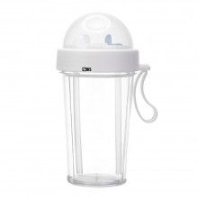 Pahar Portabil Dublu SIKS®, Transparent, 2 Paie, Reutilizabil, Plastic, Pentru Bubble Tea, 420 ML, Alb