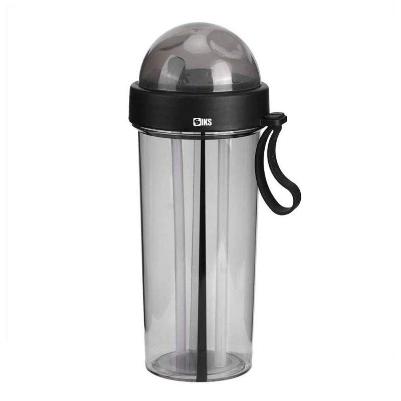 Pahar Portabil Dublu SIKS®, Transparent, 2 Paie, Reutilizabil, Plastic, Pentru Bubble Tea, 600 ML, Negru