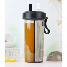 Pahar Portabil Dublu SIKS®, Transparent, 2 Paie, Reutilizabil, Plastic, Pentru Bubble Tea, 600 ML, Negru