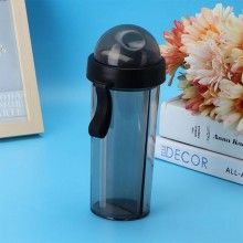 Pahar Portabil Dublu SIKS®, Transparent, 2 Paie, Reutilizabil, Plastic, Pentru Bubble Tea, 600 ML, Negru