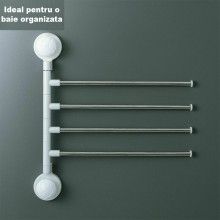 Suport SIKS cu ventuze pentru 4 prosoape, S4P, pentru perete, alb/gri