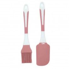 Set 2 Ustensile Bucatarie SIKS SPA02 Pentru Casa, 1 Pensula Si 1 Spatula, Silicon Roz Cu Maner De Plastic Alb/Roz