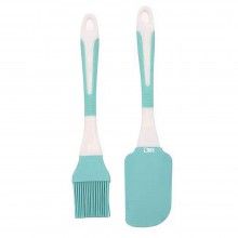 Set 2 Ustensile Bucatarie SIKS SPA02 Pentru Casa, 1 Pensula Si 1 Spatula, Silicon Cu Maner De Plastic Alb/Albastru