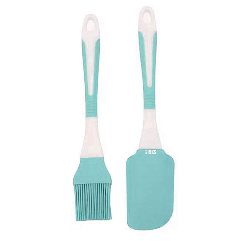 Set 2 Ustensile Bucatarie SIKS SPA02 Pentru Casa, 1 Pensula Si 1 Spatula, Silicon Cu Maner De Plastic Alb/Albastru