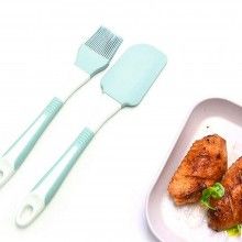 Set 2 Ustensile Bucatarie SIKS SPA02 Pentru Casa, 1 Pensula Si 1 Spatula, Silicon Cu Maner De Plastic Alb/Albastru