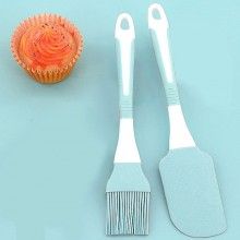 Set 2 Ustensile Bucatarie SIKS SPA02 Pentru Casa, 1 Pensula Si 1 Spatula, Silicon Cu Maner De Plastic Alb/Albastru