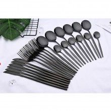 Set Tacamuri SIKS 24 Piese Stil Portughez, Otel Inoxidabil, Negru