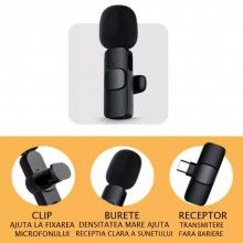 Microfon Tip Lavaliera pentru Smartphone, pentru Iphone, Wireless, Omnidirectional, Negru Microfon Tip Lavaliera pentru Smartphone, pentru Iphone, Wireless, Omnidirectional, Negru