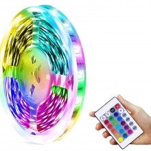 Kit Banda Led 5050 RGB 12V SIKS Smart, Lumina Ambientala Multicolora, 5 Metri, Aplicatie Telefon, Control Prin Telecomanda 24...