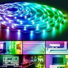 Kit Banda Led 5050 RGB 12V SIKS Smart, Lumina Ambientala Multicolora, 5 Metri, Aplicatie Telefon, Control Prin Telecomanda 24... Kit Banda Led 5050 RGB 12V SIKS Smart, Lumina Ambientala Multicolora, 5 Metri, Aplicatie Telefon, Control Prin Telecomanda 24...