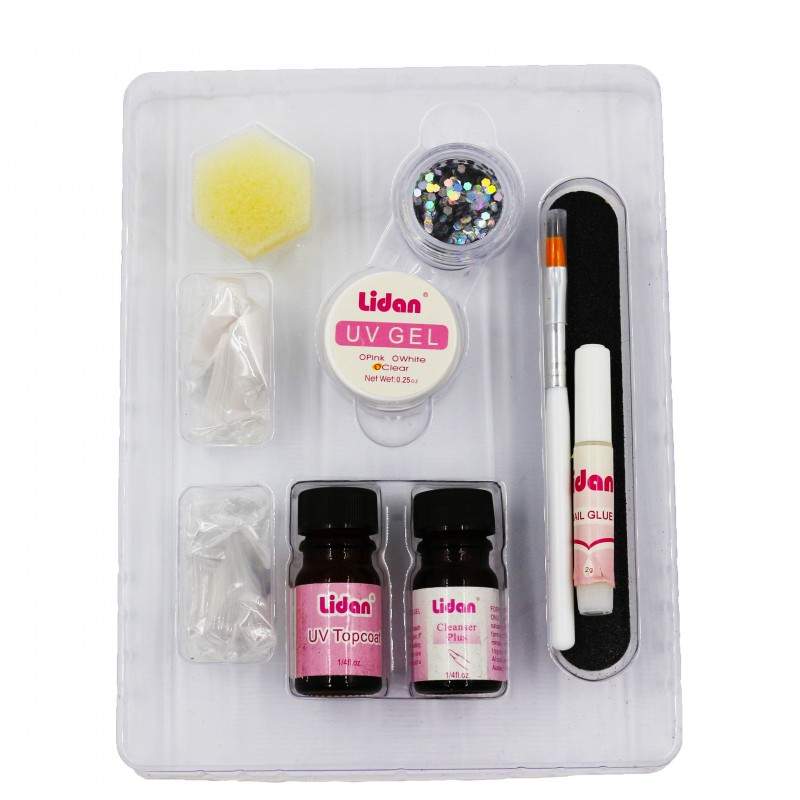 Kit pentru unghii cu gel, accesorii tip paiete, Siks, alb-roz
