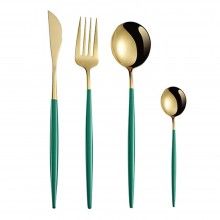 Set Tacamuri SIKS 24 Piese Stil Portughez, Otel Inoxidabil, Verde/Auriu