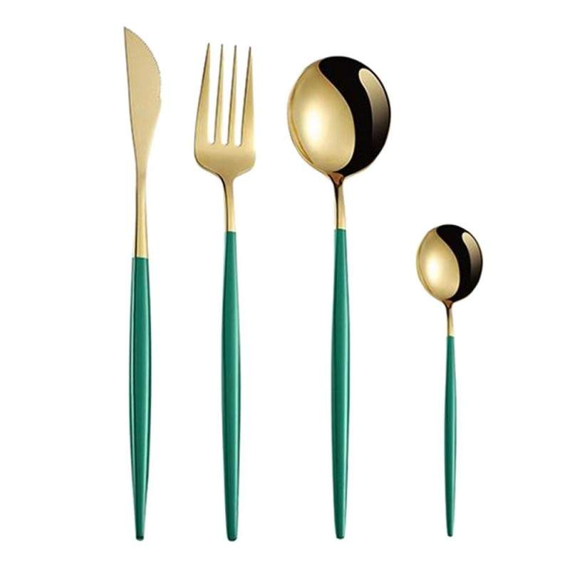 Set Tacamuri SIKS 24 Piese Stil Portughez, Otel Inoxidabil, Verde/Auriu Set Tacamuri SIKS 24 Piese Stil Portughez, Otel Inoxidabil, Verde/Auriu