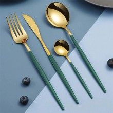 Set Tacamuri SIKS 24 Piese Stil Portughez, Otel Inoxidabil, Verde/Auriu