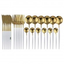 Set Tacamuri SIKS 24 Piese Stil Portughez, Otel Inoxidabil, Alb/Auriu