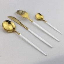 Set Tacamuri SIKS 24 Piese Stil Portughez, Otel Inoxidabil, Alb/Auriu