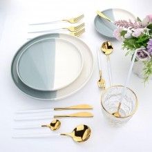 Set Tacamuri SIKS 24 Piese Stil Portughez, Otel Inoxidabil, Alb/Auriu