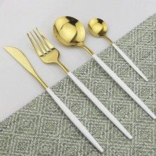 Set Tacamuri SIKS 24 Piese Stil Portughez, Otel Inoxidabil, Alb/Auriu