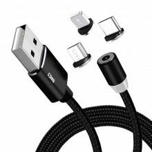 Cablu de incarcare 3in1 SIKS, magnetic, Lightning, Micro-USB, Type-C, Negru