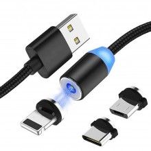 Cablu de incarcare 3in1 SIKS, magnetic, Lightning, Micro-USB, Type-C, Negru