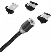 Cablu de incarcare 3in1 SIKS, magnetic, Lightning, Micro-USB, Type-C, Negru