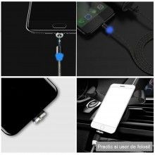 Cablu de incarcare 3in1 SIKS, magnetic, Lightning, Micro-USB, Type-C, Negru