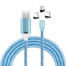 Cablu de incarcare 3in1 SIKS, magnetic, Lightning, Micro-USB, Type-C, Albastru