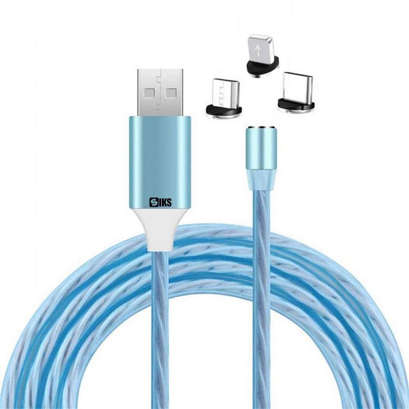 Cablu de incarcare 3in1 SIKS, magnetic, Lightning, Micro-USB, Type-C, Albastru