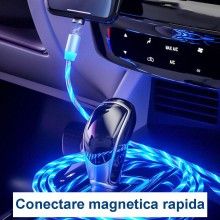 Cablu de incarcare 3in1 SIKS, magnetic, Lightning, Micro-USB, Type-C, Albastru