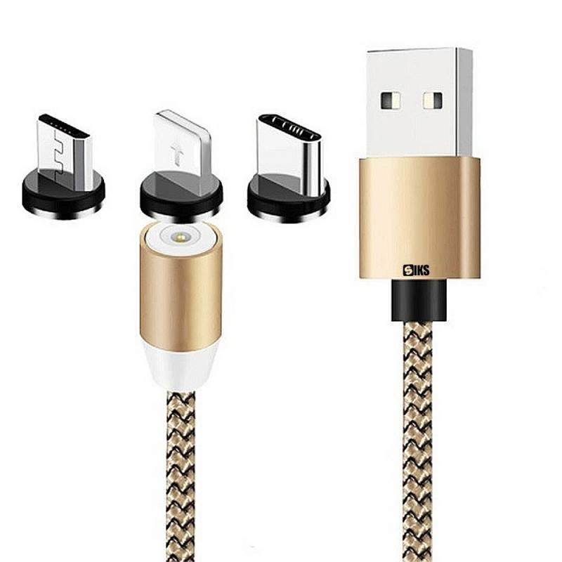 Cablu de incarcare 3in1 SIKS, magnetic, Lightning, Micro-USB, Type-C, Gold