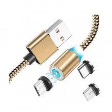Cablu de incarcare 3in1 SIKS, magnetic, Lightning, Micro-USB, Type-C, Gold